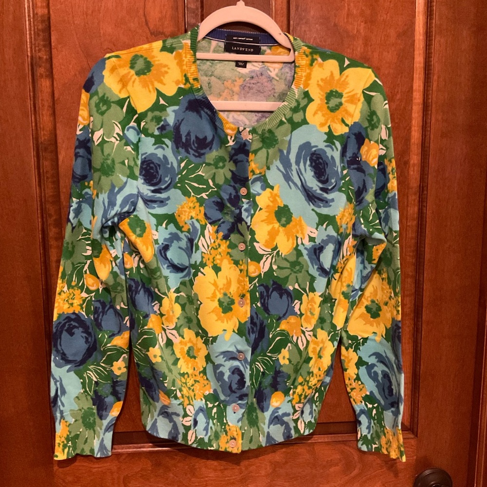 Land’s End Floral Cardigan Sweater